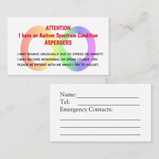 Benutzerdefinierte Autismus-Warnkarten für Organis Visitenkarte (Vorne/Hinten)