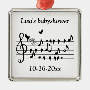 Benutzerdefinierte Baby Shower Musik Vogel Noten E Ornament Aus Metall