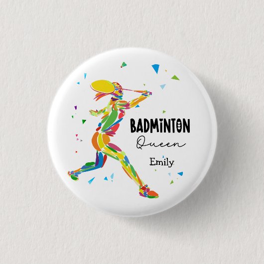 Benutzerdefinierte Badminton-Königin Bunte Abstrak Button (Vorderseite)