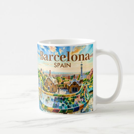 Benutzerdefinierte Barcelona Spanien Aquarell Park Kaffeetasse (Rechts)