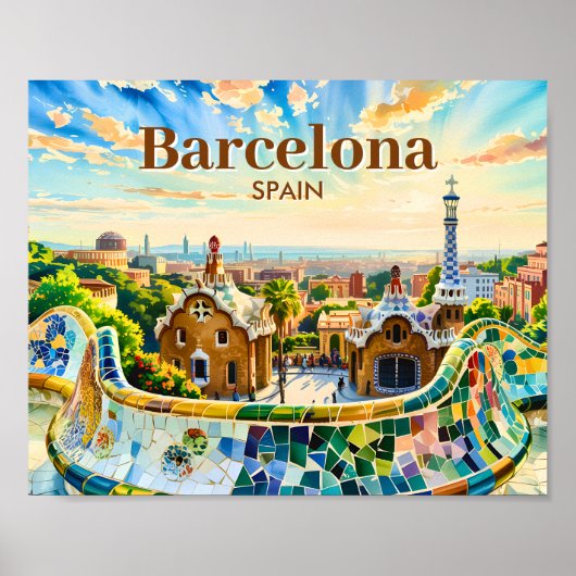 Benutzerdefinierte Barcelona Spanien Aquarell Park Poster (Vorne)