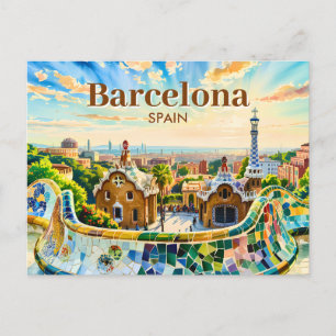 Benutzerdefinierte Barcelona Spanien Aquarell Park Postkarte
