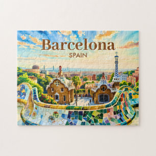 Benutzerdefinierte Barcelona Spanien Aquarell Park Puzzle
