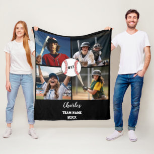 Benutzerdefinierte Baseball-FotoCollage mit Name & Fleecedecke