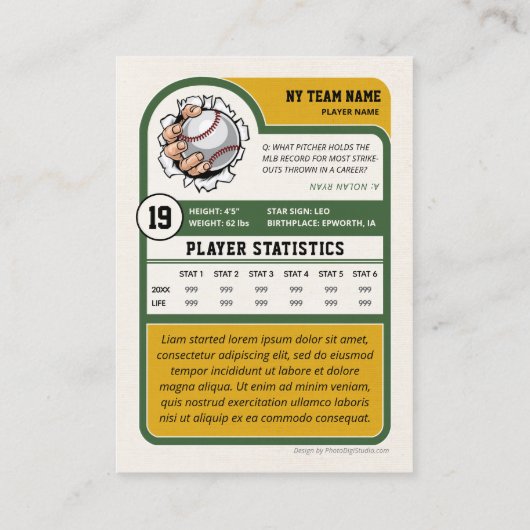 Benutzerdefinierte Baseball-Handelskarte, Vintage Telefonnummerkarte (Rückseite)