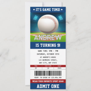 Benutzerdefinierte Baseball-Ticket Sport Geburtsta Einladung