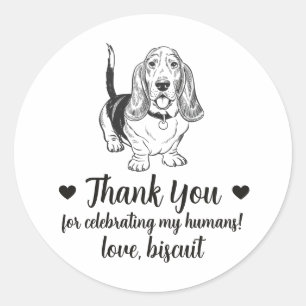 Benutzerdefinierte Basset Hound-Hunde-Hochzeitsges Runder Aufkleber