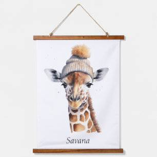 Benutzerdefinierte Beanie Bunch Giraffe Wintermütz Wandteppich Mit Holzrahmen