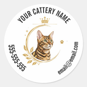 Benutzerdefinierte Bengal-Cattery mit Name, Telefo Runder Aufkleber