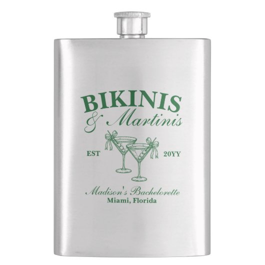Benutzerdefinierte Bikinis und Martinis Junggesell Flachmann (Vorderseite)