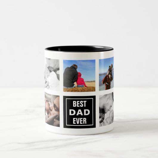 Benutzerdefinierte BildCollage- und Vater-Textquad Zweifarbige Tasse (Mittel)