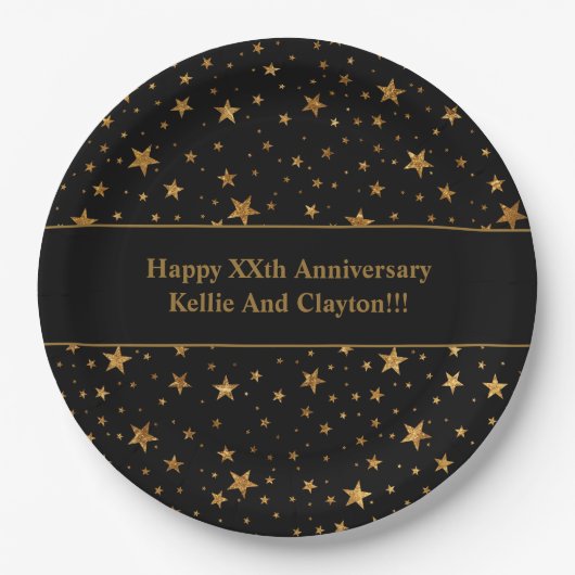 Benutzerdefinierte Black/Gold Stars mit Nachrichte Pappteller (Vorderseite)