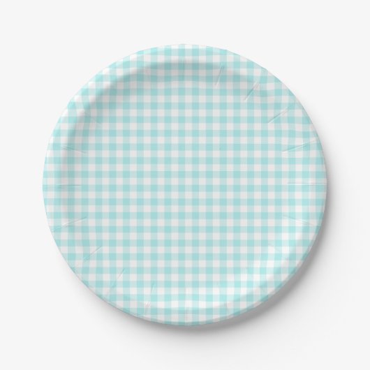 Benutzerdefinierte Blass Türkis Gingham Pappteller (Vorderseite)
