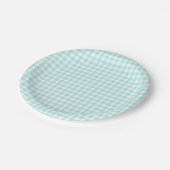 Benutzerdefinierte Blass Türkis Gingham Pappteller (Schrägansicht)