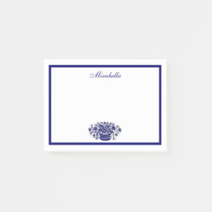 Benutzerdefinierte Blau-Weiße Blumige Blau-Rand-No Post-it Klebezettel