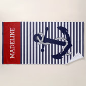 Benutzerdefinierte blaue dunkle rote Streifen Strandtuch (Vorderseite)