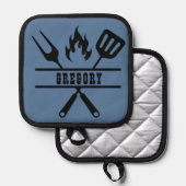 Benutzerdefinierte blaue Griller-Schürze Topflappen (Vorderseite/Rückseite)