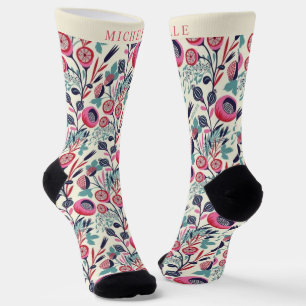 Benutzerdefinierte Blaue Rosa Blumen Weiße Blumen Socken