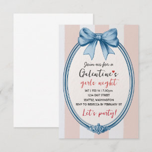 Benutzerdefinierte blaue Schleife Galentines Party RSVP Karte