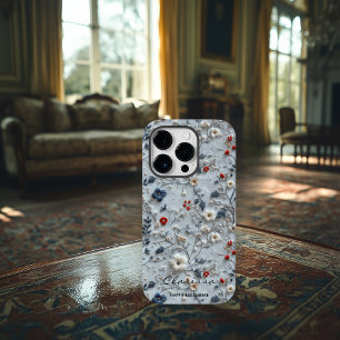 Benutzerdefinierte blaue und rote bestickte Blumen Case-Mate iPhone 14 Pro Hülle