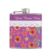 Benutzerdefinierte Blumenschrift auf Magenta-Hüftk Flachmann (Vorderseite)