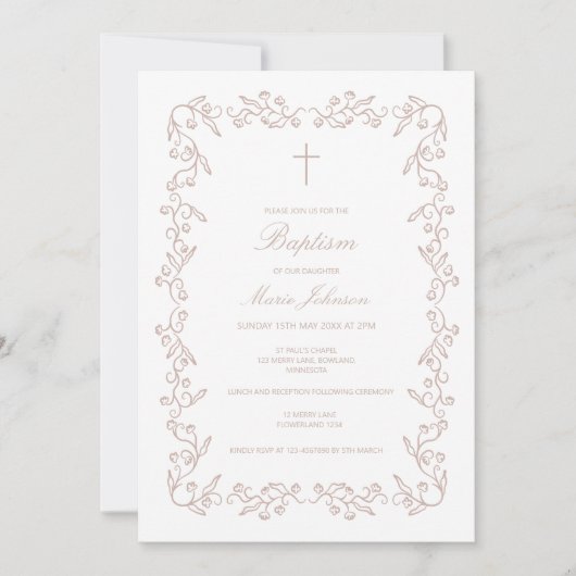 Benutzerdefinierte Boho-Blumenmädchen-Tauf-Einladu Einladung (Vorderseite)