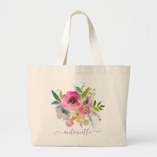 Benutzerdefinierte Boho-Florale Wasserfarbe-Tasche Jumbo Stoffbeutel