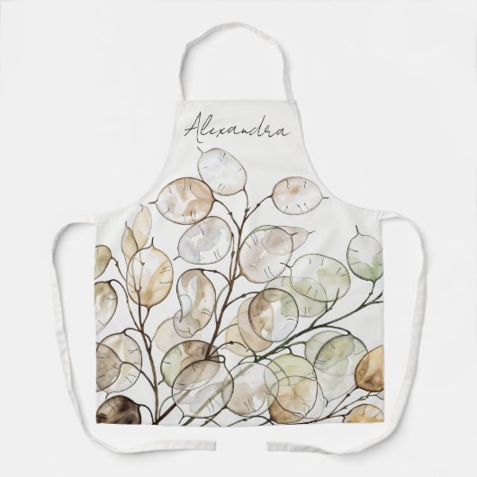Benutzerdefinierte Boho Lunaria Wasserfarbe Botani Schürze (Vorderseite)