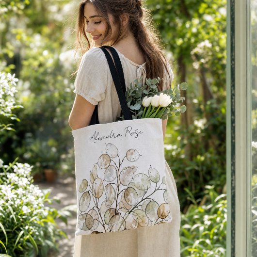 Benutzerdefinierte Boho Lunaria Wasserfarbe Botani Tasche