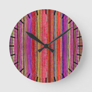 Benutzerdefinierte Boho Vintage Rot Violette Strei Runde Wanduhr