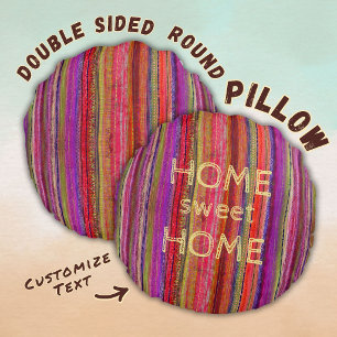 Benutzerdefinierte Boho Vintage Rot Violette Strei Rundes Kissen