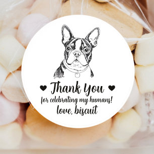 Benutzerdefinierte Boston Terrier Hund Hochzeitsgu Runder Aufkleber