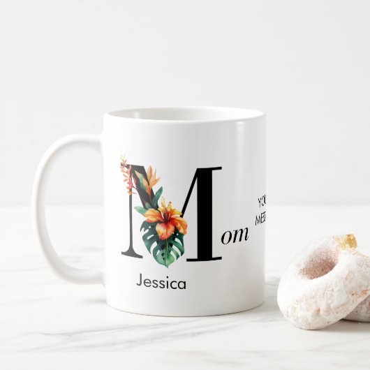 Benutzerdefinierte botanische Monogramm-Mama Kaffeetasse (Mit Donut)