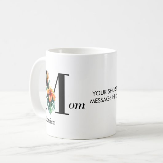 Benutzerdefinierte botanische Monogramm-Mama Kaffeetasse (Vorderseite Links)