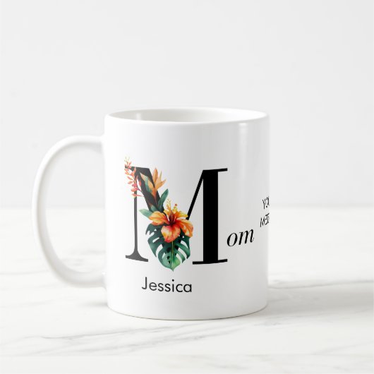 Benutzerdefinierte botanische Monogramm-Mama Kaffeetasse (Links)