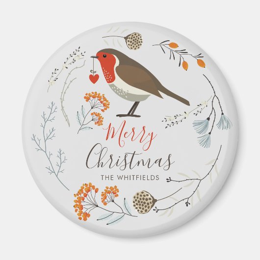 Benutzerdefinierte Botanische Rotkehlchen Vogel Bo Magnet (Vorne)