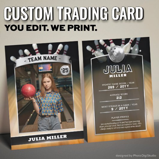 Benutzerdefinierte Bowling-Trading-Card, moderne B Telefonnummerkarte