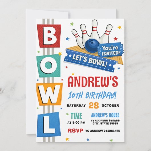 Benutzerdefinierte Bowlingparty Einladung (Vorderseite)