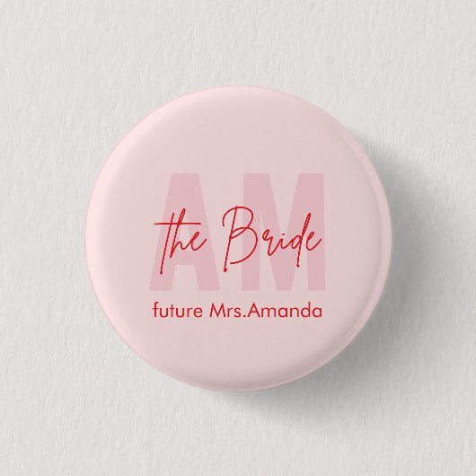 Benutzerdefinierte Braut | Rosa Monogramm Zukünfti Button (Vorderseite)