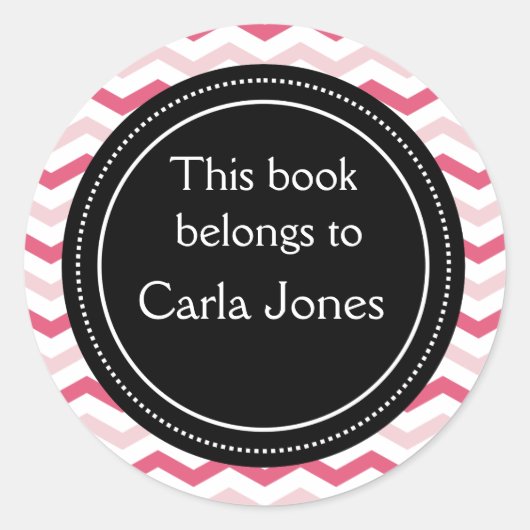 Benutzerdefinierte Buchzeichen | Rosa Zickzack Str Runder Aufkleber (Vorderseite)