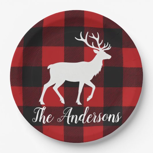 Benutzerdefinierte Buffalo-Karo-Platten Hirsch Wei Pappteller (Vorderseite)