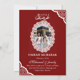 Benutzerdefinierte Burgunderrote Umrah Mubarak-Fot Einladung