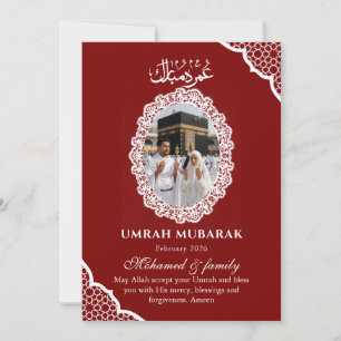 Benutzerdefinierte Burgunderrote Umrah Mubarak-Fot Einladung