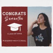 Benutzerdefinierte Burgundy Abschluss Foto-Klasse Fleecedecke (Vorderseite (Horizontal))