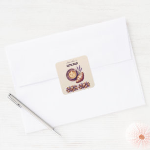 Benutzerdefinierte Cafe Merch Vintage Croissant mi Quadratischer Aufkleber