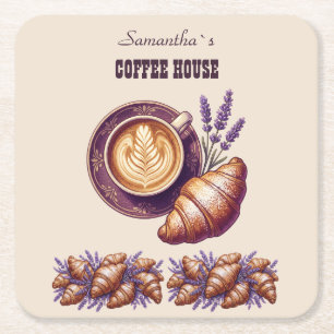 Benutzerdefinierte Cafe Merch Vintage Croissant Mi Rechteckiger Pappuntersetzer
