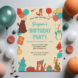 Benutzerdefinierte Cartoon-Tiere Kinder-Geburtstag Einladung