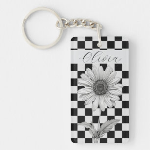 Benutzerdefinierte Checkerboard-Daisy-Blume Schlüsselanhänger
