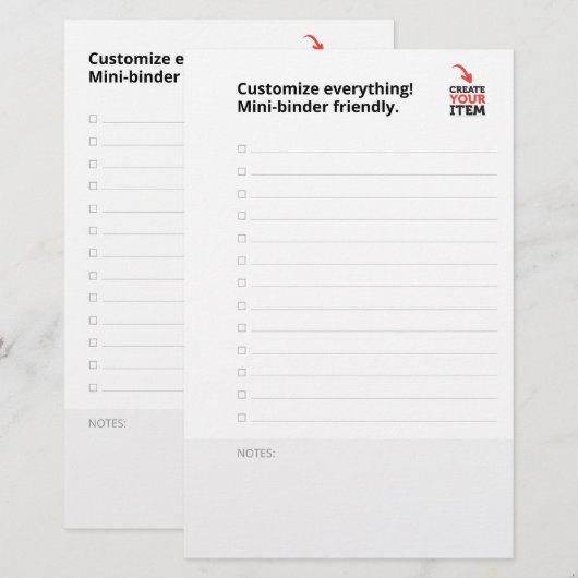 Benutzerdefinierte CHECKLISTE editierbarer minimal Briefpapier (Vorne/Hinten)