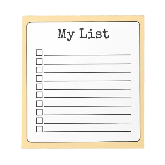 Benutzerdefinierte Checkliste Gelb-Retro-Gelb Notizblock (Vorderseite)